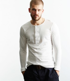 Men Merz B. Schwanen 102 loopwheeled henley T Shirts White | MERZ1842036