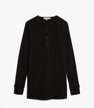 Men Merz B. Schwanen 102 loopwheeled henley T Shirts Black | MERZ5270483