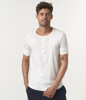 Men Merz B. Schwanen 103 loopwheeled henley T Shirts White | MERZ2716894