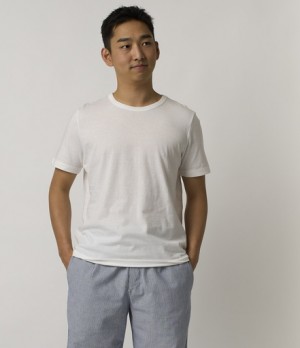 Men Merz B. Schwanen 1950s loopwheeled T Shirts White | MERZ0639278