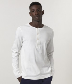 Men Merz B. Schwanen 206 loopwheeled henley T Shirts White | MERZ4389072