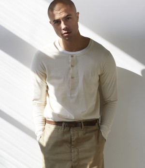 Men Merz B. Schwanen 206 loopwheeled henley T Shirts Beige | MERZ1046257