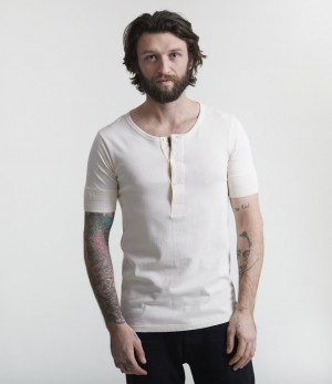 Men Merz B. Schwanen 207 loopwheeled henley T Shirts Beige | MERZ6085437