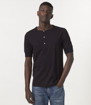 Men Merz B. Schwanen 207 loopwheeled henley T Shirts Black | MERZ4670218