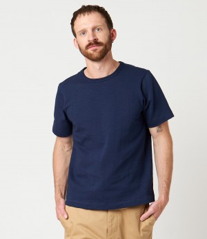 Men Merz B. Schwanen 2S14 loopwheeled T Shirts Blue | MERZ4617395
