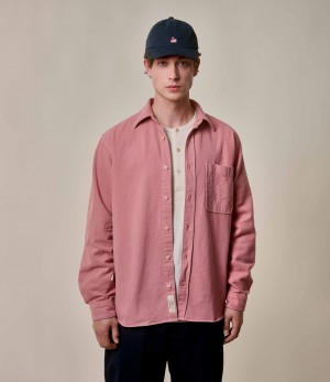Men Merz B. Schwanen SHIRT01T organic cotton broken twill Shirts Rose | MERZ3019874