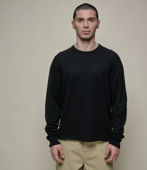 Men Merz B. Schwanen SKCN02 knitted longsleeve T Shirts Black | MERZ5914238