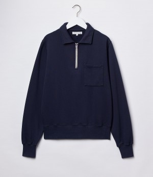 Men Merz B. Schwanen ZIPC01 zip collar Sweatshirts Navy | MERZ0125863