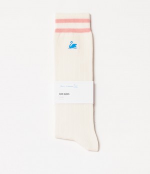 Women Merz B. Schwanen GS08 cotton Socks White / Coral | MERZ7089453