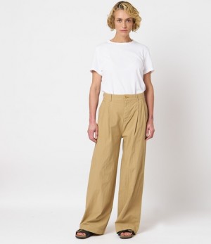 Women Merz B. Schwanen PANTS04 wide Pants Khaki | MERZ5073482
