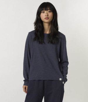 Women Merz B. Schwanen WSLS21 PIMA cotton longsleeve T Shirts Blue | MERZ1483970