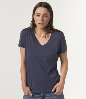 Women Merz B. Schwanen WVT01 V-neck T Shirts Blue | MERZ4703162
