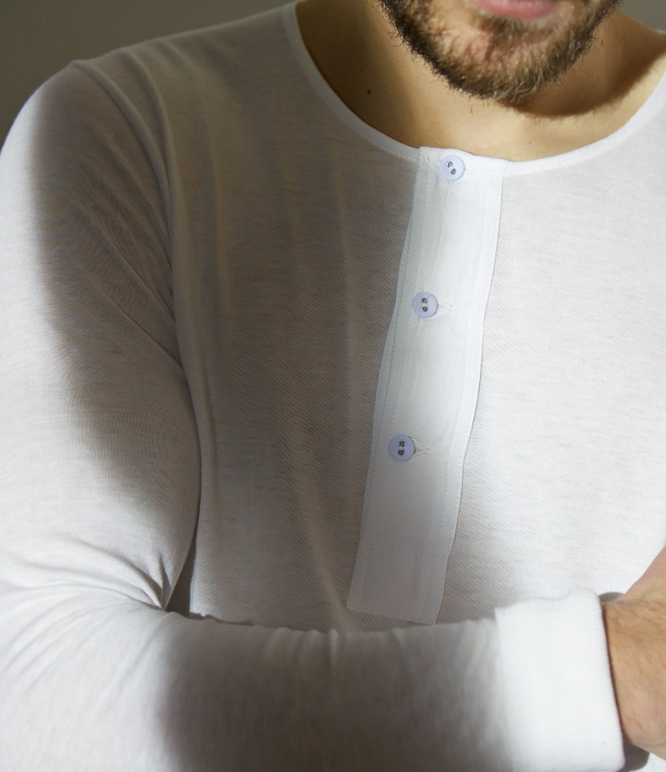 Men Merz B. Schwanen 102 loopwheeled henley T Shirts White | MERZ1842036