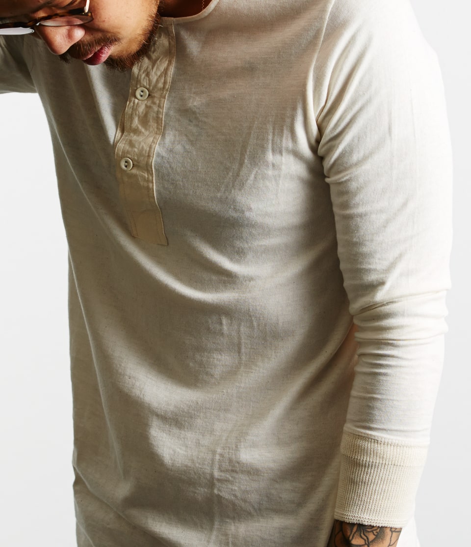 Men Merz B. Schwanen 102 loopwheeled henley T Shirts Beige | MERZ5280641
