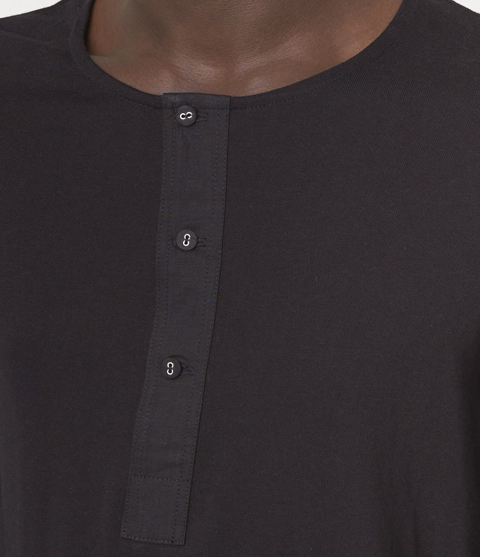 Men Merz B. Schwanen 102 loopwheeled henley T Shirts Black | MERZ5270483