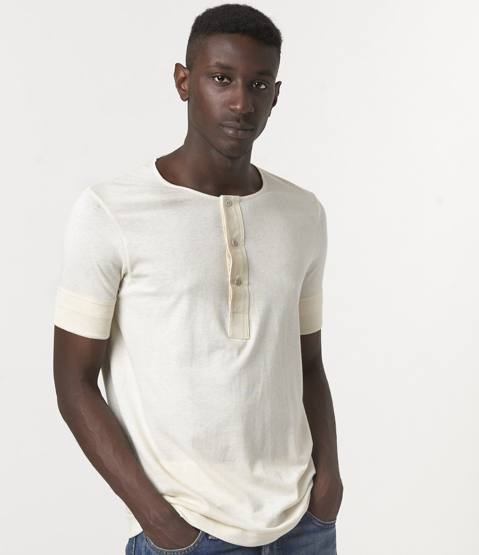 Men Merz B. Schwanen 103 loopwheeled henley T Shirts Beige | MERZ7630851