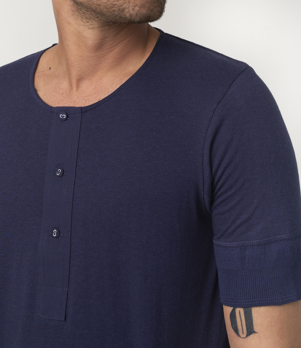 Men Merz B. Schwanen 103 loopwheeled henley T Shirts Blue | MERZ1827359