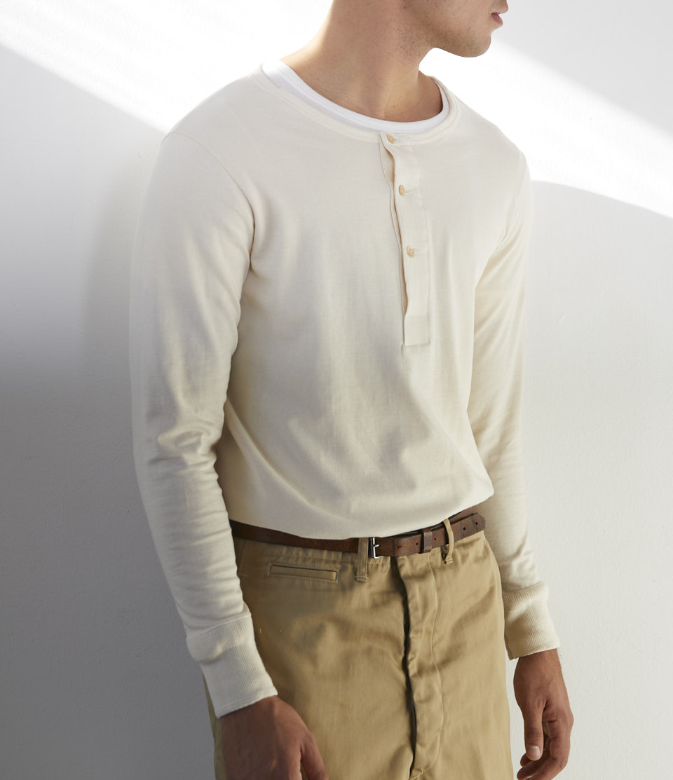 Men Merz B. Schwanen 206 loopwheeled henley T Shirts Beige | MERZ1046257