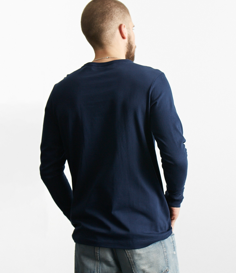 Men Merz B. Schwanen 206 loopwheeled henley T Shirts Blue | MERZ8021537