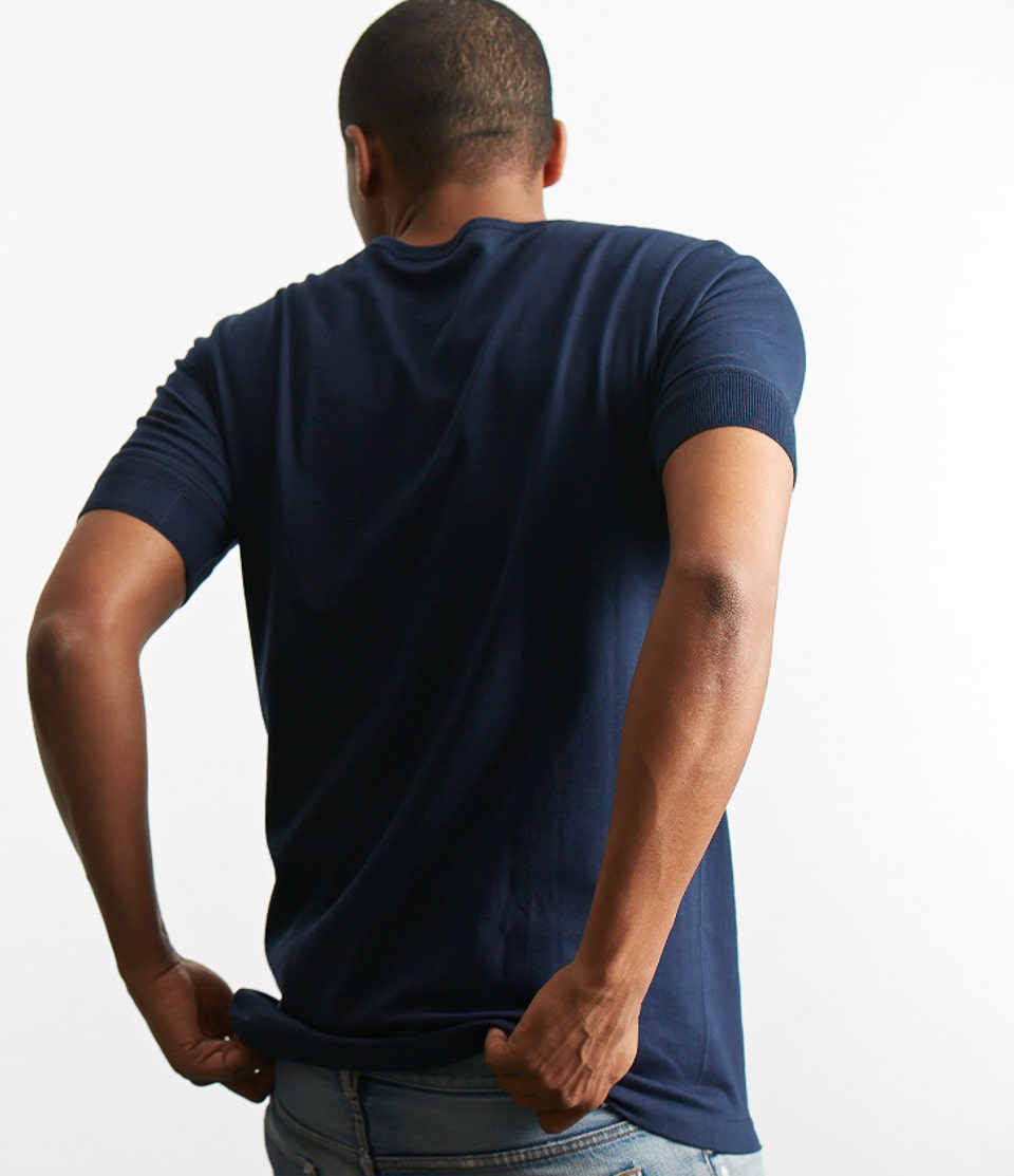 Men Merz B. Schwanen 207 loopwheeled henley T Shirts Blue | MERZ5429307