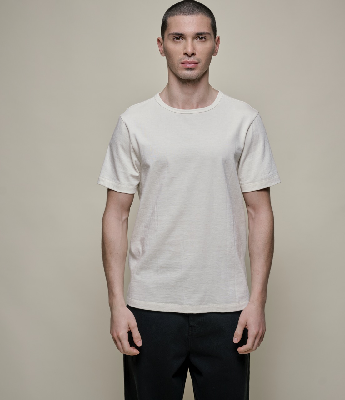 Men Merz B. Schwanen 215 loopwheeled T Shirts Beige | MERZ0531269