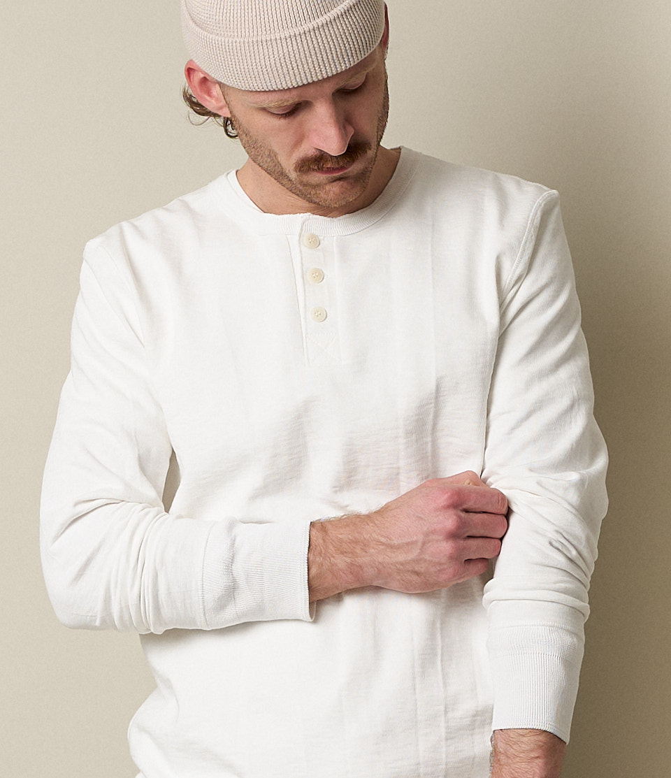 Men Merz B. Schwanen 2S04 loopwheeled henley heavy T Shirts White | MERZ0731265