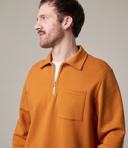 Men Merz B. Schwanen 342Z loopwheeled half zip Sweatshirts Orange | MERZ0376159