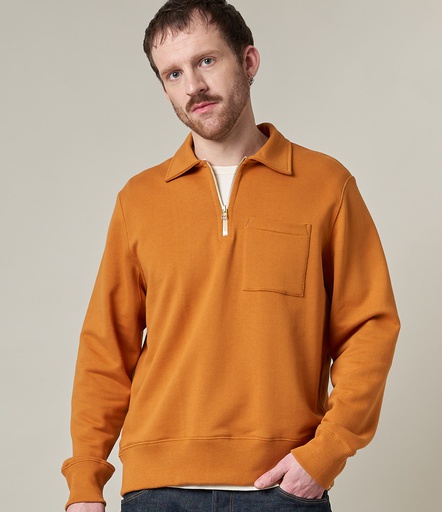 Men Merz B. Schwanen 342Z loopwheeled half zip Sweatshirts Orange | MERZ0376159