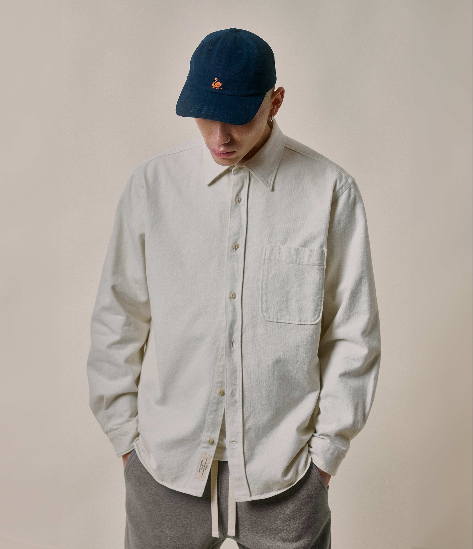 Men Merz B. Schwanen SHIRT01T organic cotton broken twill Shirts Beige | MERZ7201458