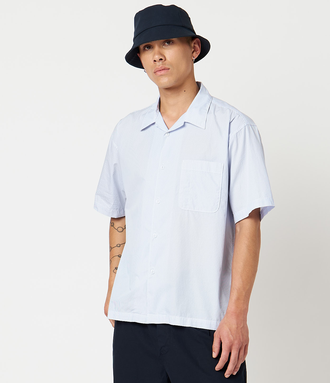 Men Merz B. Schwanen SHIRT03 bowling Shirts White / Blue | MERZ9185634