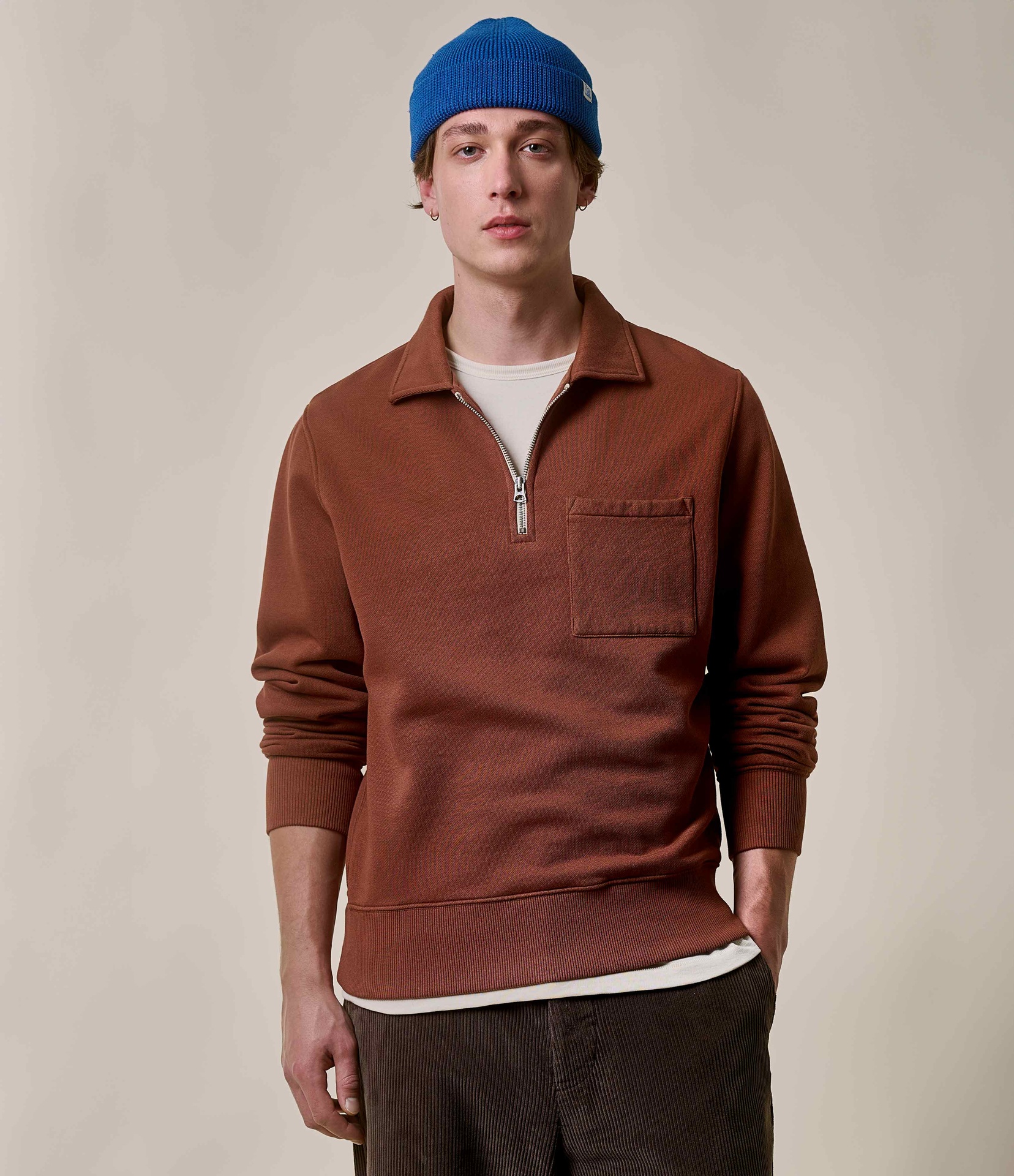 Men Merz B. Schwanen ZIPC01 zip collar Sweatshirts Brown | MERZ1245978