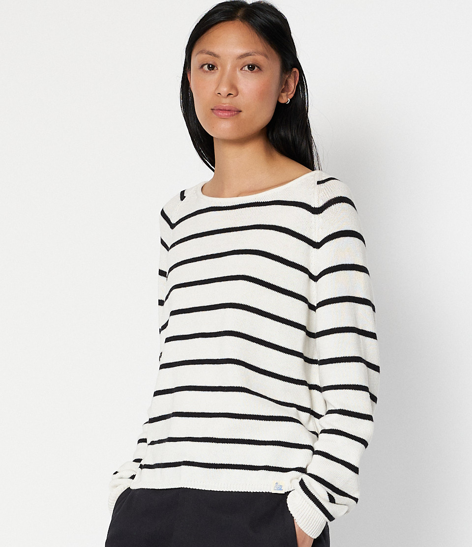 Women Merz B. Schwanen WCCS21 crew neck Pullover Beige / Black | MERZ5629348