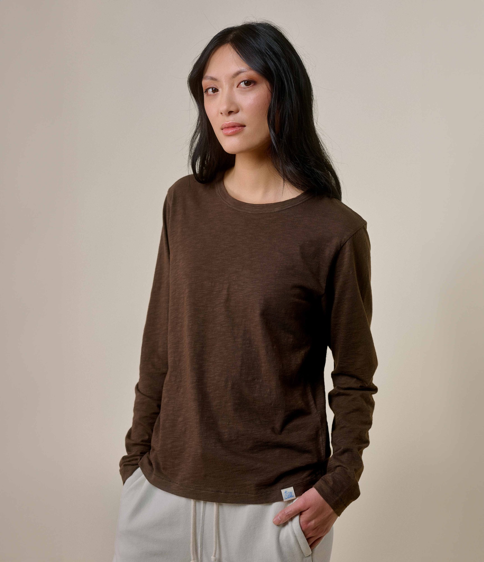 Women Merz B. Schwanen WSLS21 PIMA cotton longsleeve T Shirts Chocolate | MERZ9506214